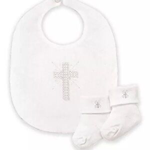 Infant Baby Embroidered Christening Bibs and Bootie Socks